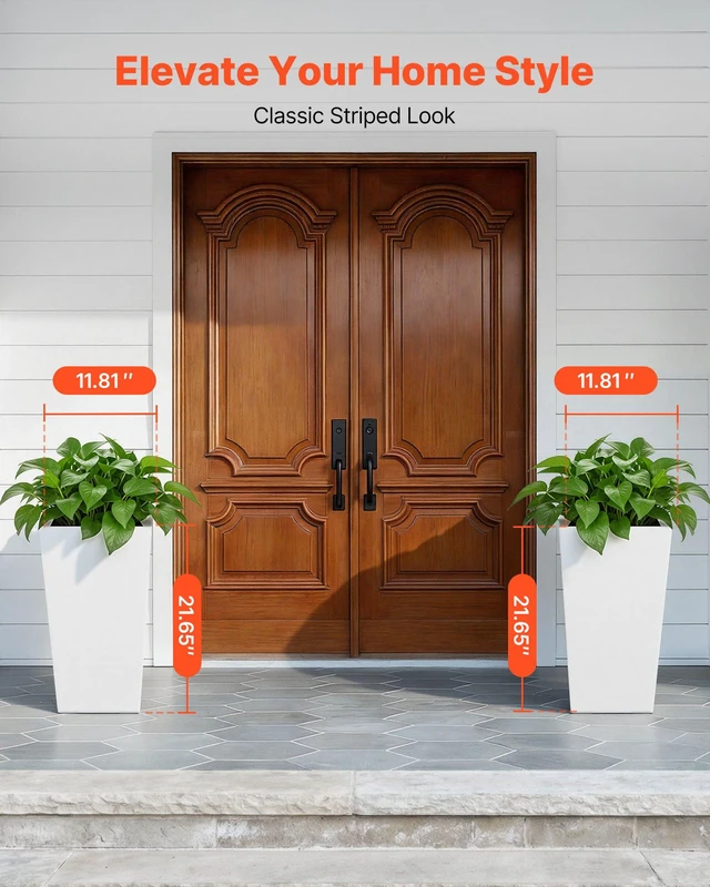 Alt view image 3 of 8 - VEVOR Tall Planters Set of 2, 22 Inch Large Outdoor Taper Planters for Outdoor Indoor Plants, Front Porch Plastic Modern Flower Pots with Casters, Inner Pot & Drainage Holes for Patio, Garden, White
