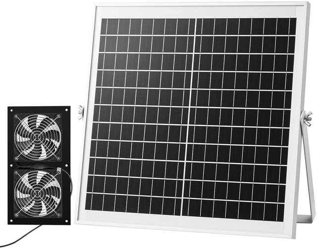 Main image of VEVOR Solar Powered Fan, 15W Solar Panel with 2 Fans, Adjustable Solar Panel Angle, 2668 RPM High-Speed, Flexible Installation, Fast Air Exchange for Greenhouse, Grow Tents, Chicken Coops, Shelters