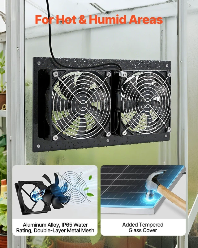 Alt view image 5 of 8 - VEVOR Solar Powered Fan, 15W Solar Panel with 2 Fans, Adjustable Solar Panel Angle, 2668 RPM High-Speed, Flexible Installation, Fast Air Exchange for Greenhouse, Grow Tents, Chicken Coops, Shelters