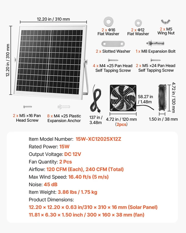 Alt view image 7 of 8 - VEVOR Solar Powered Fan, 15W Solar Panel with 2 Fans, Adjustable Solar Panel Angle, 2668 RPM High-Speed, Flexible Installation, Fast Air Exchange for Greenhouse, Grow Tents, Chicken Coops, Shelters