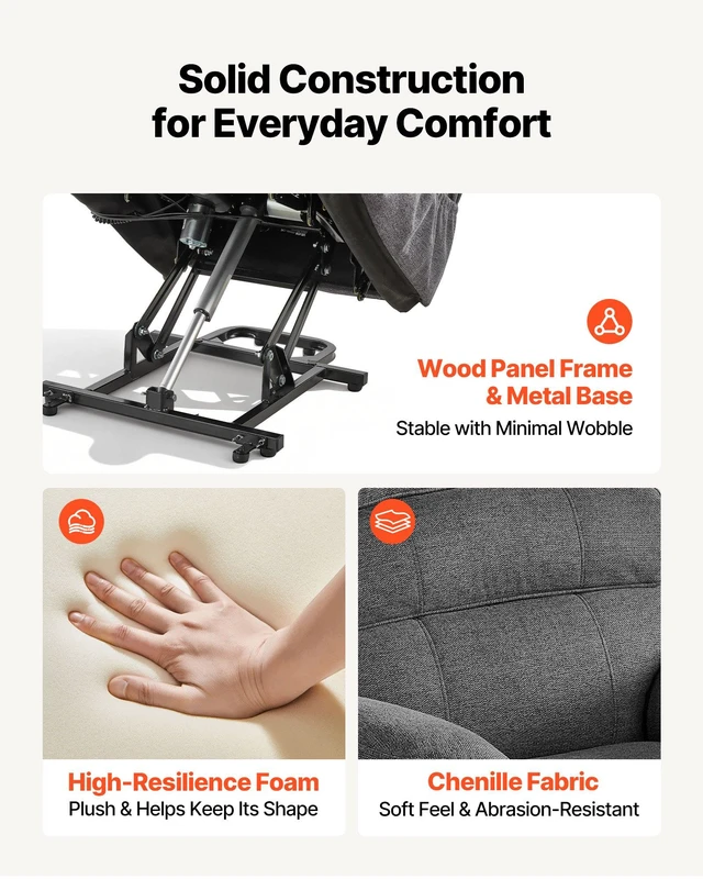 Alt view image 6 of 8 - VEVOR Power Lift Recliner Chair, Dual Motor Medium Lift Chair with Heat and Massage for Elderly, Position Adjustable, Remote Control, with Side Pockets, Chenille Fabric, Dark Gray