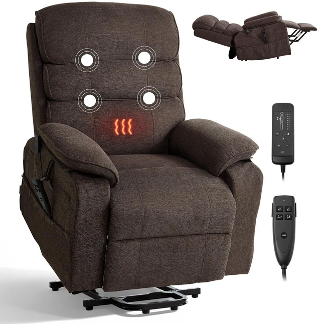 Main image of VEVOR Power Lift Recliner Chair, Dual Motor Medium Lift Chair with Heat and Massage for Elderly, Position Adjustable, Remote Control, with Side Pockets, Chenille Fabric, Brown