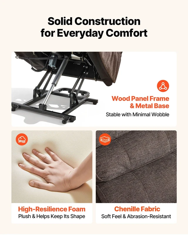 Alt view image 6 of 8 - VEVOR Power Lift Recliner Chair, Dual Motor Medium Lift Chair with Heat and Massage for Elderly, Position Adjustable, Remote Control, with Side Pockets, Chenille Fabric, Brown