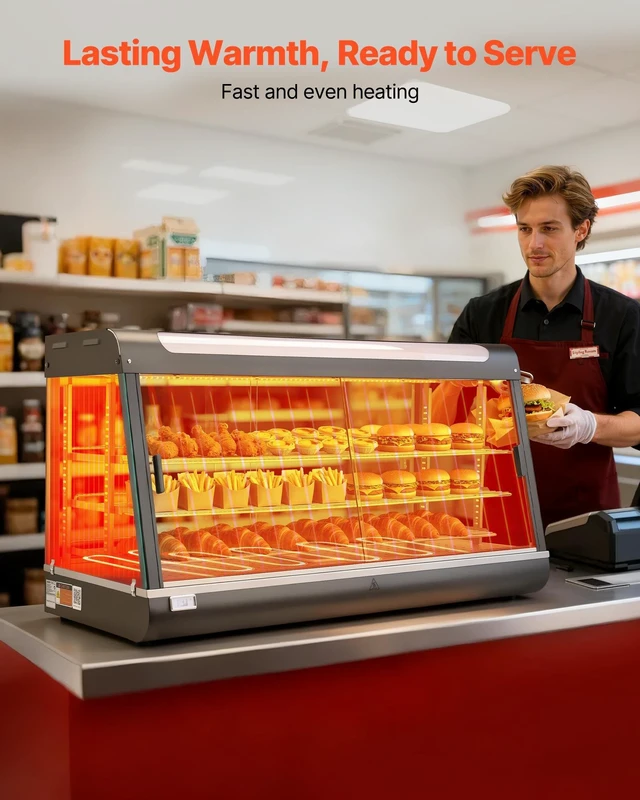 Alt view image 2 of 8 - VEVOR 3-Tier Commercial Food Warmer Display, 1600W Food Display Warmer with LED Light, Top Storage and Adjustable Shelves, 86~185 Steam Heating, 190Qt/180L for Hamburger, Pizza, Bread, Fried Chicken