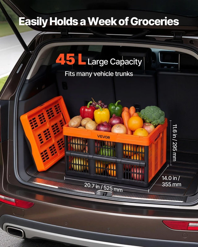 Alt view image 2 of 8 - VEVOR Plastic Collapsible Storage Bins, 45L 6 Packs, Stackable Folding Storage Crates with Handles, Holds 33 lbs Per Bin, Foldable Heavy Duty Containers, Space-Saving Baskets, for Home Organizing
