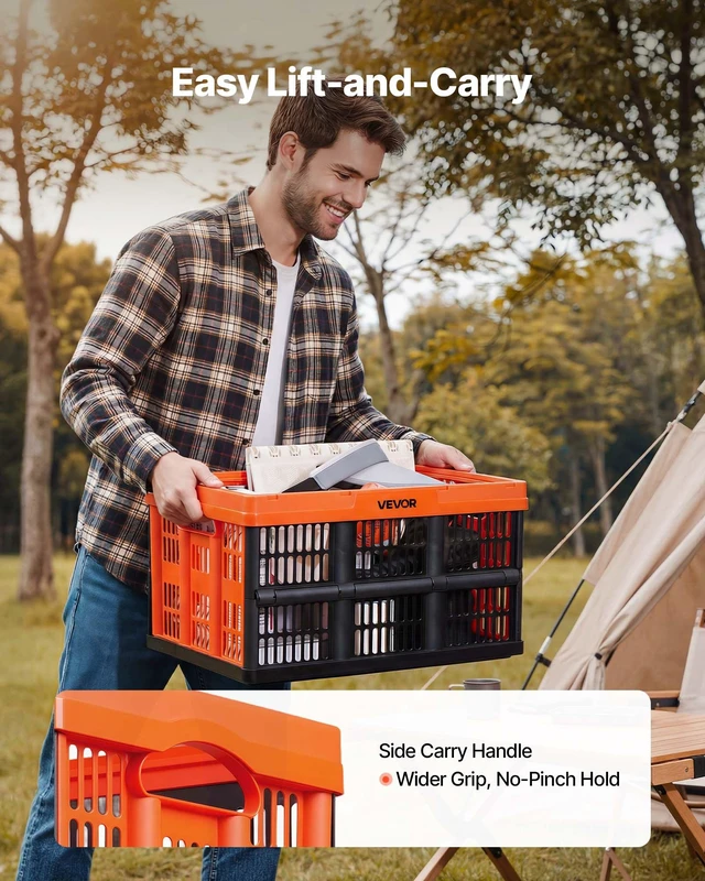 Alt view image 5 of 8 - VEVOR Plastic Collapsible Storage Bins, 45L 6 Packs, Stackable Folding Storage Crates with Handles, Holds 33 lbs Per Bin, Foldable Heavy Duty Containers, Space-Saving Baskets, for Home Organizing