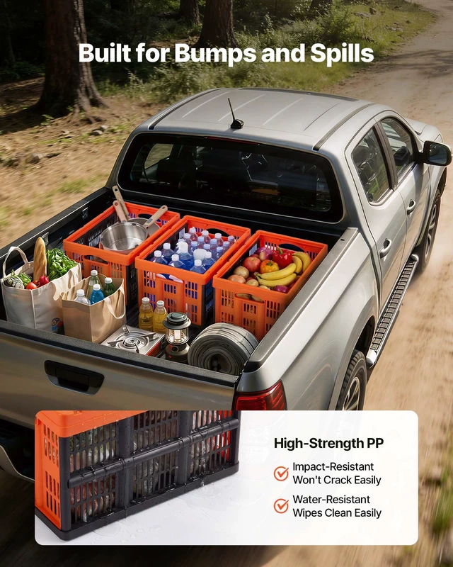 Alt view image 6 of 8 - VEVOR Plastic Collapsible Storage Bins, 45L 6 Packs, Stackable Folding Storage Crates with Handles, Holds 33 lbs Per Bin, Foldable Heavy Duty Containers, Space-Saving Baskets, for Home Organizing