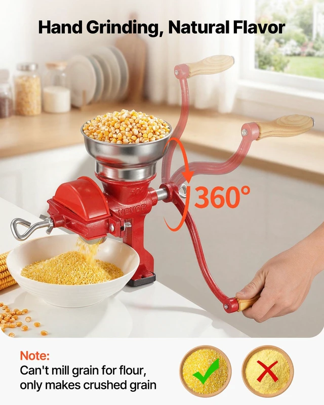 Alt view image 2 of 8 - VEVOR Manual Grain Mill with Low Hopper, Hand-Crank Corn Grinder, Heavy Duty Cast Iron Wheat Grinding Mill with Stable Table Clamp & Dust Cover for Grains Spices Coffee Beans Nuts