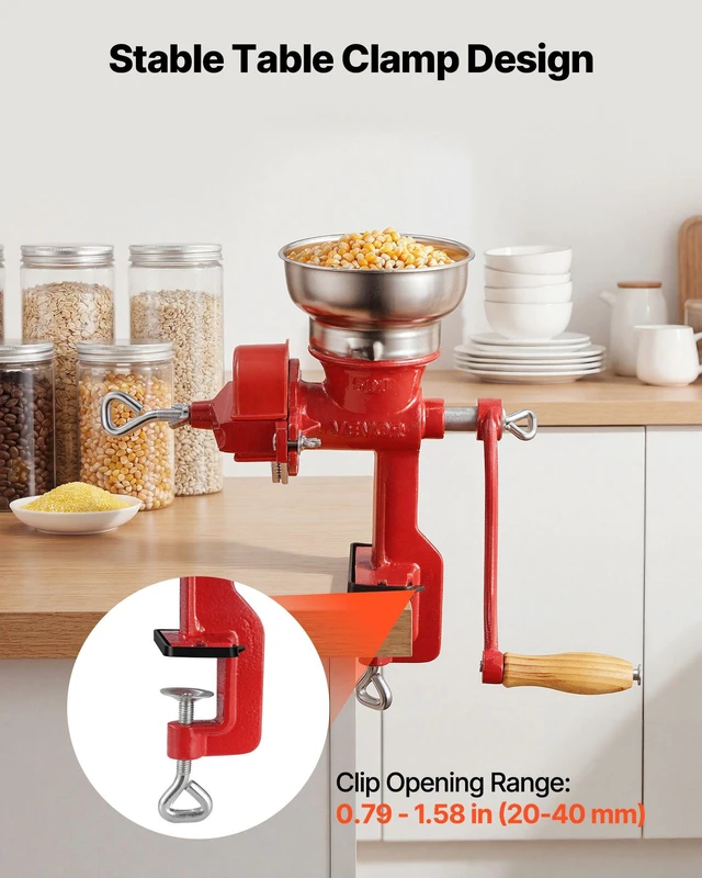 Alt view image 5 of 8 - VEVOR Manual Grain Mill with Low Hopper, Hand-Crank Corn Grinder, Heavy Duty Cast Iron Wheat Grinding Mill with Stable Table Clamp & Dust Cover for Grains Spices Coffee Beans Nuts