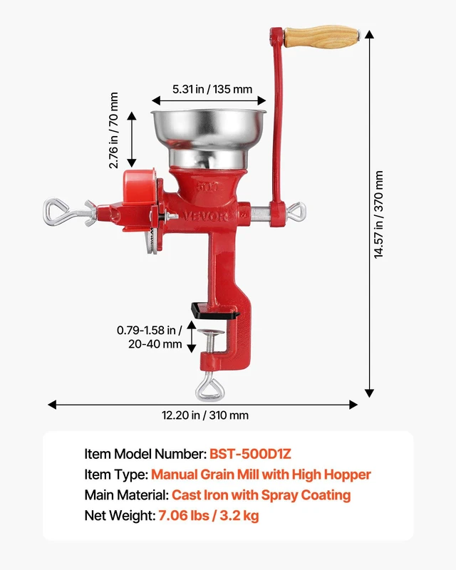 Alt view image 7 of 8 - VEVOR Manual Grain Mill with Low Hopper, Hand-Crank Corn Grinder, Heavy Duty Cast Iron Wheat Grinding Mill with Stable Table Clamp & Dust Cover for Grains Spices Coffee Beans Nuts