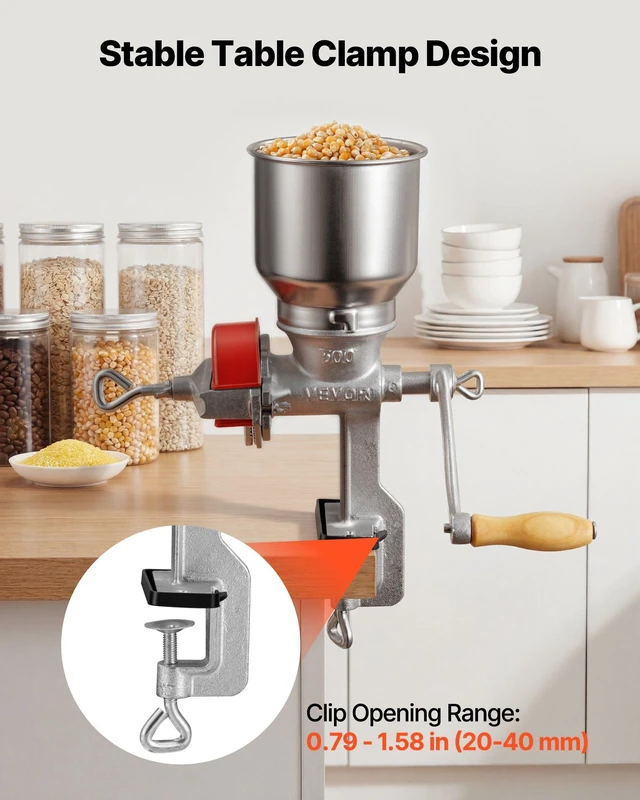 Alt view image 5 of 8 - VEVOR Manual Grain Mill with High Hopper, Hand-Crank Corn Grinder, Heavy Duty Cast Iron Wheat Grinding Mill with Stable Table Clamp & Dust Cover for Grains Spices Coffee Beans Nuts