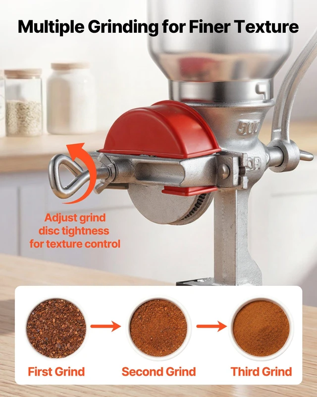 Alt view image 4 of 8 - VEVOR Manual Grain Mill with High Hopper, Hand-Crank Corn Grinder, Heavy Duty Cast Iron Wheat Grinding Mill with Stable Table Clamp & Dust Cover for Grains Spices Coffee Beans Nuts