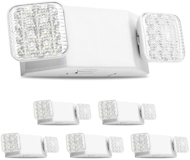 Main image of VEVOR 6 Pack Emergency Lights for Business, with Battery Backup, Commercial LED Emergency Exit Lighting Fixtures, AC 120/277V, with Two Square Head Adjustable, 90-Minute Backup, for Business, White