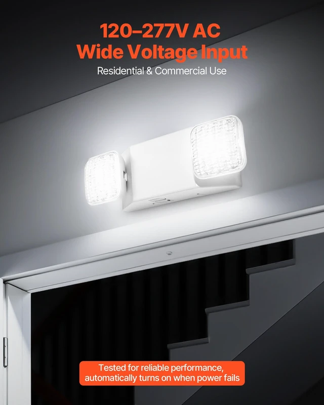 Alt view image 2 of 8 - VEVOR 6 Pack Emergency Lights for Business, with Battery Backup, Commercial LED Emergency Exit Lighting Fixtures, AC 120/277V, with Two Square Head Adjustable, 90-Minute Backup, for Business, White