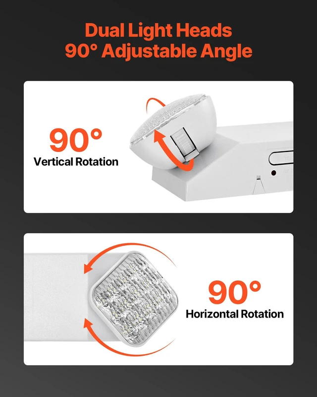 Alt view image 5 of 8 - VEVOR 6 Pack Emergency Lights for Business, with Battery Backup, Commercial LED Emergency Exit Lighting Fixtures, AC 120/277V, with Two Square Head Adjustable, 90-Minute Backup, for Business, White
