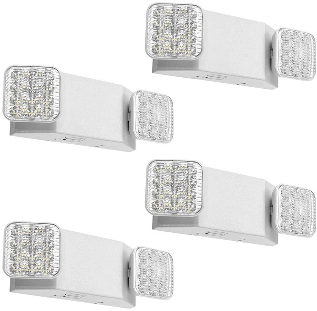 Main image of VEVOR 4 Pack Emergency Lights for Business, with Battery Backup, Commercial LED Emergency Exit Lighting Fixtures, AC 120/277V, with Two Square Head Adjustable, 90-Minute Backup, for Business, White