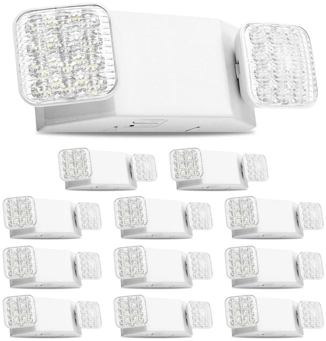 Main image of VEVOR 12 Pack Emergency Lights for Business, with Battery Backup, Commercial LED Emergency Exit Lighting Fixtures, AC 120/277V, with Two Square Head Adjustable, 90-Minute Backup, for Business, White