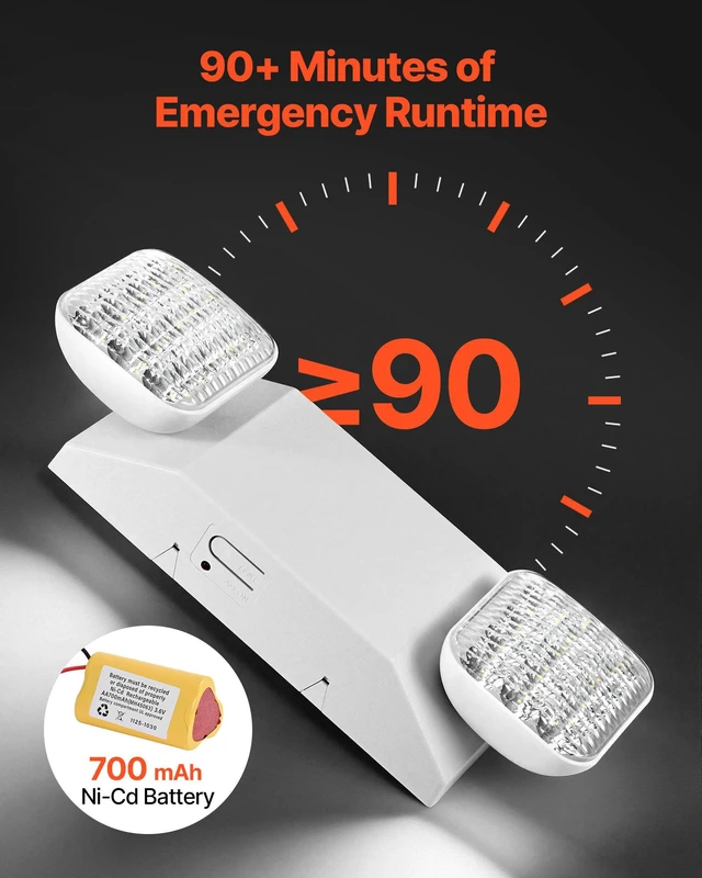 Alt view image 3 of 8 - VEVOR 12 Pack Emergency Lights for Business, with Battery Backup, Commercial LED Emergency Exit Lighting Fixtures, AC 120/277V, with Two Square Head Adjustable, 90-Minute Backup, for Business, White