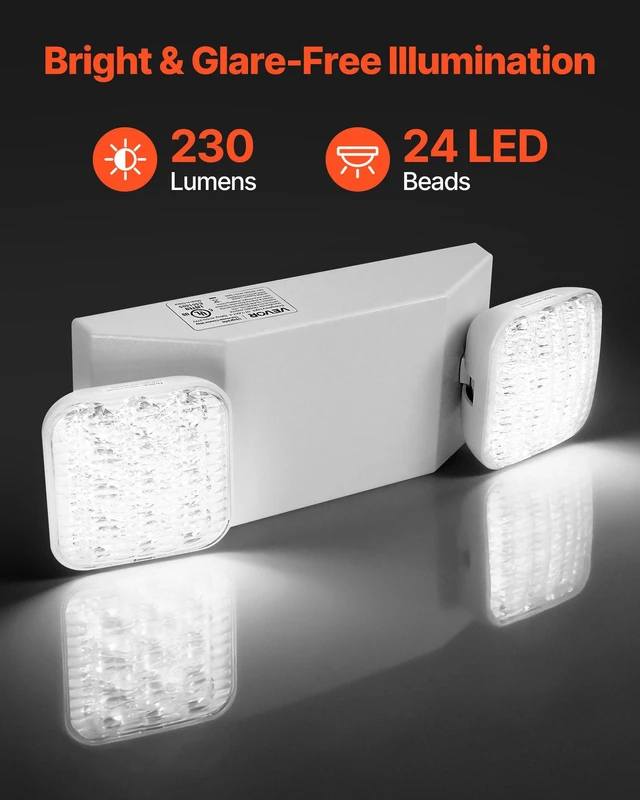 Alt view image 4 of 8 - VEVOR 12 Pack Emergency Lights for Business, with Battery Backup, Commercial LED Emergency Exit Lighting Fixtures, AC 120/277V, with Two Square Head Adjustable, 90-Minute Backup, for Business, White