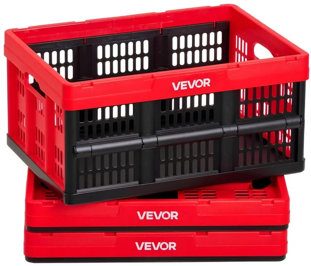 Main image of VEVOR Plastic Collapsible Storage Bins, 32L 3 Packs, Stackable Folding Storage Crates with Handles, Holds 26 lbs Per Bin, Foldable Heavy Duty Containers, Space-Saving Baskets, for Home Organizing