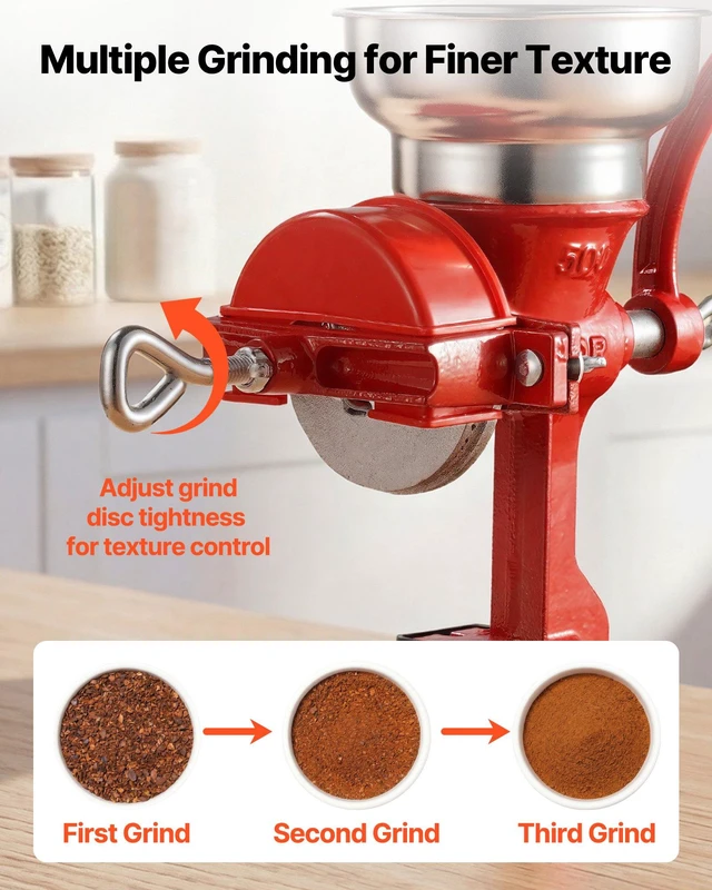 Alt view image 4 of 8 - VEVOR Manual Grain Mill with Low Hopper, Hand-Crank Corn Grinder, Heavy Duty Cast Iron Wheat Grinding Mill with Stable Table Clamp & Dust Cover for Grains Spices Coffee Beans Nuts