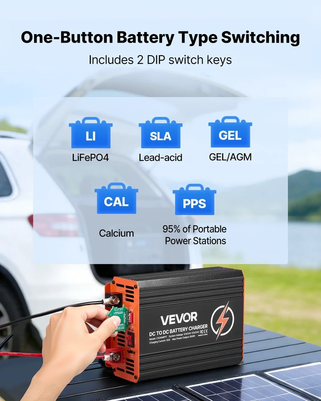 Alt view image 5 of 8 - VEVOR DC to DC Charger with MPPT, 650W, 50A On-Board Battery Charger, Solar Panel/Alternator Dual Input, Smart Multi-Stage Charging for LiFePO4 Lead-Acid Batteries, 12V/24V-12V/24V, for RV Home Backup