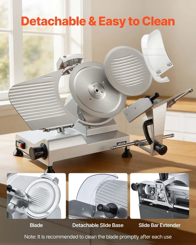 Alt view image 6 of 8 - VEVOR Commercial Meat Slicer, 320W Electric Deli Food Slicer with 12" Carbon Steel Blade, Built-In Sharpener & 0-0.6" Adjustable Thickness for Frozen Meat, Ham, Baguett, Steak, UL Approved