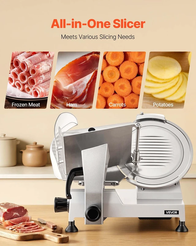 Alt view image 5 of 8 - VEVOR Commercial Meat Slicer, 320W Electric Deli Food Slicer with 12" Carbon Steel Blade, Built-In Sharpener & 0-0.6" Adjustable Thickness for Frozen Meat, Ham, Baguett, Steak, UL Approved