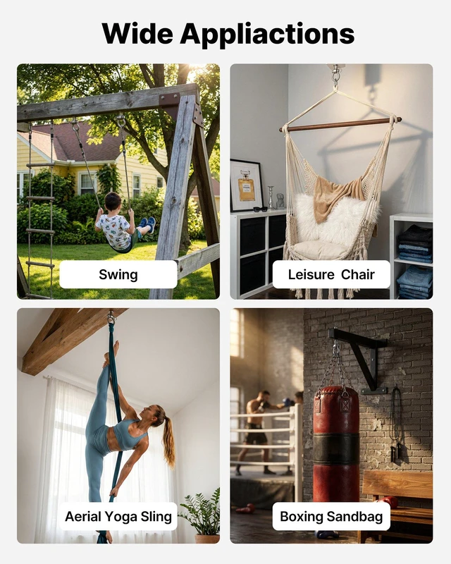 Alt view image 7 of 8 - VEVOR Swing Hangers, 6 Pack Heavy Duty Swing Brackets, 850 lbs Each Load Capacity, Smooth Bearing, Stainless Steel Hangers, Ideal for Hammocks Playground Porch Yoga Boxing Bag Indoor Outdoor, Silver