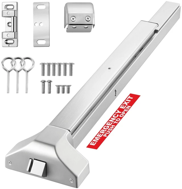 Main image of VEVOR Push Bar Panic Exit Device, 31" Stainless Steel Commercial Panic Bar for Exit Doors, Emergency Exit Door Hardware with Dual Locking Bolt and Sticker, for 31"-46" Wood or Metal Door, Silver