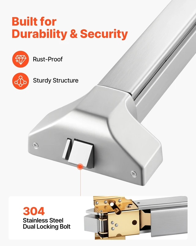Alt view image 3 of 8 - VEVOR Push Bar Panic Exit Device, 31" Stainless Steel Commercial Panic Bar for Exit Doors, Emergency Exit Door Hardware with Dual Locking Bolt and Sticker, for 31"-46" Wood or Metal Door, Silver