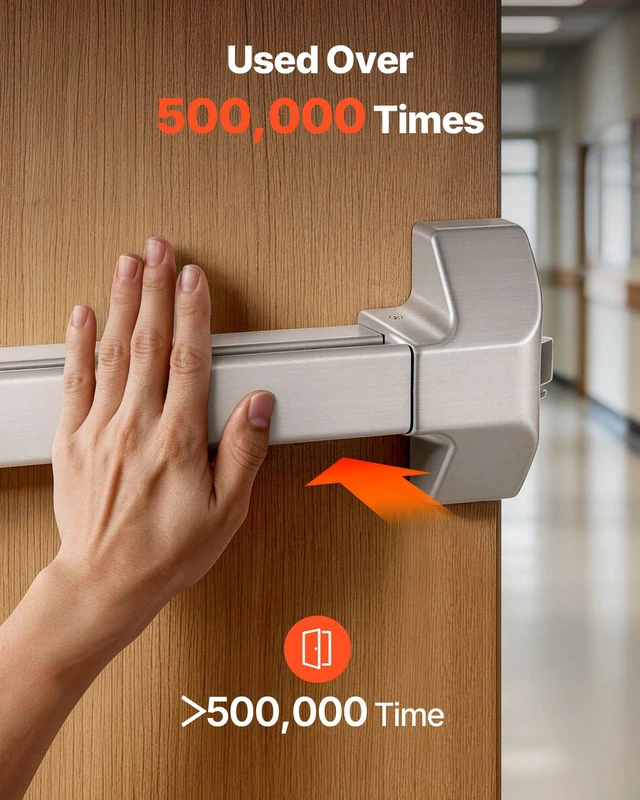 Alt view image 4 of 8 - VEVOR Push Bar Panic Exit Device, 31" Stainless Steel Commercial Panic Bar for Exit Doors, Emergency Exit Door Hardware with Dual Locking Bolt and Sticker, for 31"-46" Wood or Metal Door, Silver