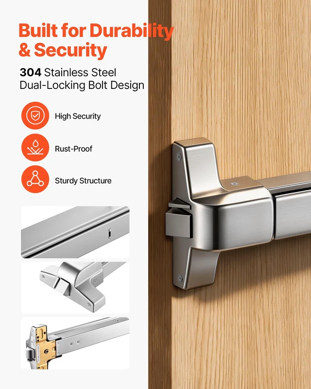 Alt view image 4 of 8 - VEVOR Push Bar Panic Exit Device, 31" Stainless Steel Commercial Panic Bar for Exit Doors, Emergency Exit Door Hardware with Auto Alarm System and Sticker, for 31"-46" Wood or Metal Door, Silver