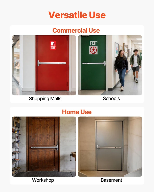 Alt view image 6 of 8 - VEVOR Push Bar Panic Exit Device, 31" Stainless Steel Commercial Panic Bar for Exit Doors, Emergency Exit Door Hardware with Auto Alarm System and Sticker, for 31"-46" Wood or Metal Door, Silver