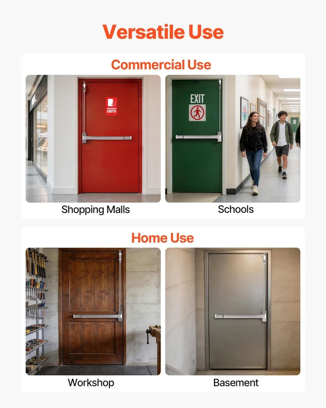 Alt view image 6 of 8 - VEVOR Push Bar Panic Exit Device, 28" Stainless Steel Commercial Panic Bar for Exit Doors, Emergency Exit Door Hardware with Vertical Top Rod and Sticker, for 28"-41" Wood or Metal Door, Silver