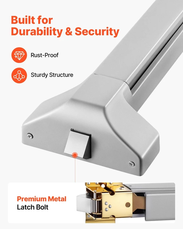 Alt view image 3 of 8 - VEVOR Push Bar Panic Exit Device, 28" Premium Metal Commercial Panic Bar for Exit Doors, Emergency Exit Door Hardware with Warning Sticker, Easy Installation, for 28"-41" Wood or Metal Door, Silver