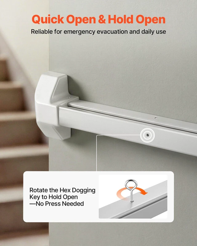 Alt view image 5 of 8 - VEVOR Push Bar Panic Exit Device, 28" Premium Metal Commercial Panic Bar for Exit Doors, Emergency Exit Door Hardware with Warning Sticker, Easy Installation, for 28"-41" Wood or Metal Door, Silver