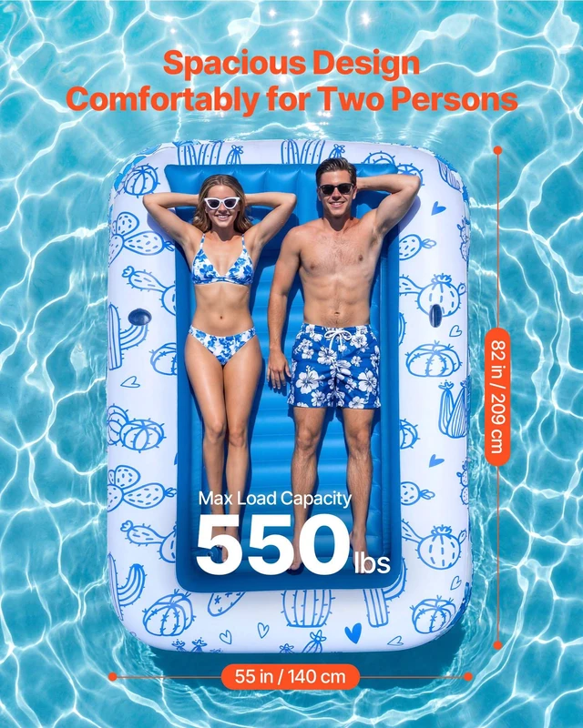 Alt view image 3 of 8 - VEVOR Inflatable Pool Float with UPF 50+ Canopy, 82" x 55" Large Tanning Pool Floating Lounger for Adults, 550LBS Capacity Sunbathing Lounger Floaties with Pillow, Phone & Cup Holder for Water Fun