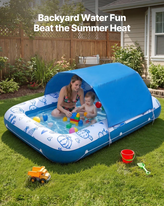 Alt view image 5 of 8 - VEVOR Inflatable Pool Float with UPF 50+ Canopy, 82" x 55" Large Tanning Pool Floating Lounger for Adults, 550LBS Capacity Sunbathing Lounger Floaties with Pillow, Phone & Cup Holder for Water Fun