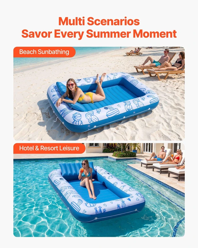 Alt view image 6 of 8 - VEVOR Inflatable Pool Float with UPF 50+ Canopy, 82" x 55" Large Tanning Pool Floating Lounger for Adults, 550LBS Capacity Sunbathing Lounger Floaties with Pillow, Phone & Cup Holder for Water Fun