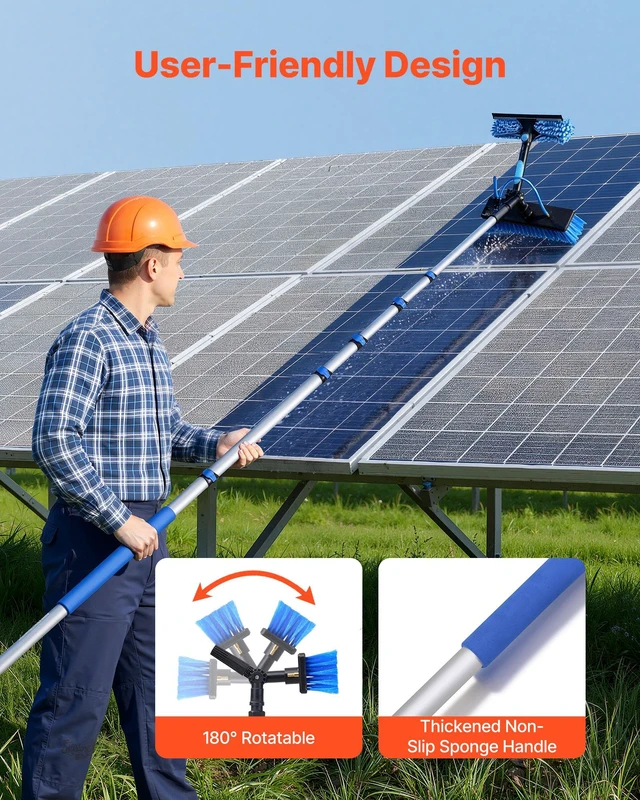 Alt view image 6 of 8 - VEVOR Solar Panel Cleaning Kit, 39 ft, Water Fed Pole Kit with Cleaning Brush, Soap Dispenser, Extendable Aluminum Telescopic Pole, 180° Rotatable Brush Head, for Roof Mounted Solar Panels, Windows
