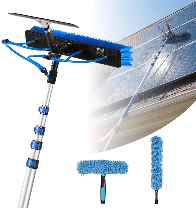 Main image of VEVOR Solar Panel Cleaning Kit, 26 ft, Water Fed Pole Kit with Cleaning Brush, Squeegee, Soap Dispenser, Extendable Aluminum Telescopic Pole, 180° Rotatable Brush Head, for Roof Mounted Solar Panels