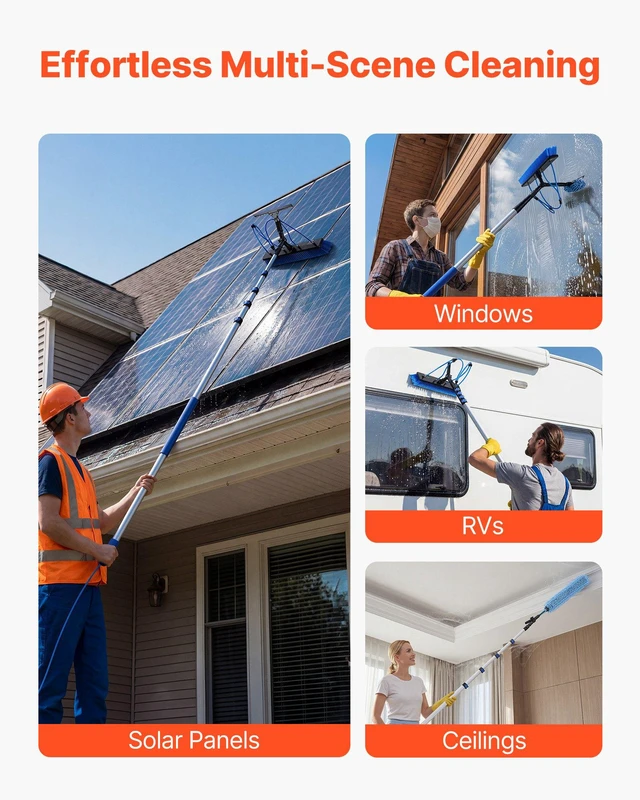 Alt view image 7 of 8 - VEVOR Solar Panel Cleaning Kit, 26 ft, Water Fed Pole Kit with Cleaning Brush, Squeegee, Soap Dispenser, Extendable Aluminum Telescopic Pole, 180° Rotatable Brush Head, for Roof Mounted Solar Panels
