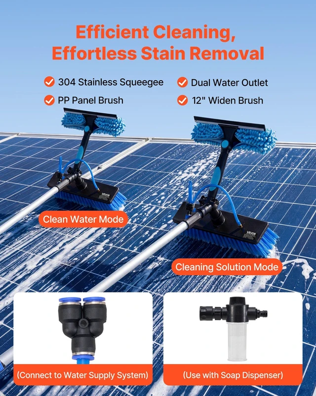 Alt view image 2 of 8 - VEVOR Solar Panel Cleaning Kit, 26 ft, Water Fed Pole Kit with Cleaning Brush, Soap Dispenser, Extendable Aluminum Telescopic Pole, 180° Rotatable Brush Head, for Roof Mounted Solar Panels, Windows