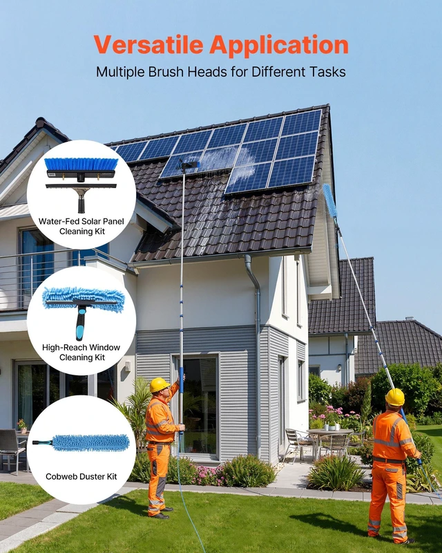 Alt view image 3 of 8 - VEVOR Solar Panel Cleaning Kit, 26 ft, Water Fed Pole Kit with Cleaning Brush, Soap Dispenser, Extendable Aluminum Telescopic Pole, 180° Rotatable Brush Head, for Roof Mounted Solar Panels, Windows