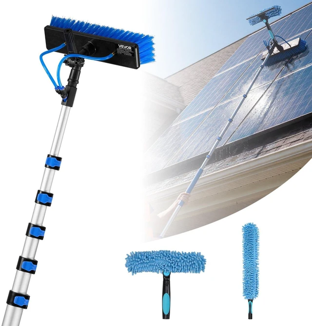 Main image of VEVOR Solar Panel Cleaning Kit, 33 ft, Water Fed Pole Kit with Cleaning Brush, Soap Dispenser, Extendable Aluminum Telescopic Pole, 180° Rotatable Brush Head, for Roof Mounted Solar Panels, Windows