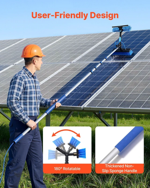 Alt view image 6 of 8 - VEVOR Solar Panel Cleaning Kit, 26 ft, Water Fed Pole Kit with Cleaning Brush, Soap Dispenser, Extendable Aluminum Telescopic Pole, 180° Rotatable Brush Head, for Roof Mounted Solar Panels, Windows
