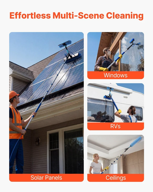 Alt view image 7 of 8 - VEVOR Solar Panel Cleaning Kit, 33 ft, Water Fed Pole Kit with Cleaning Brush, Soap Dispenser, Extendable Aluminum Telescopic Pole, 180° Rotatable Brush Head, for Roof Mounted Solar Panels, Windows