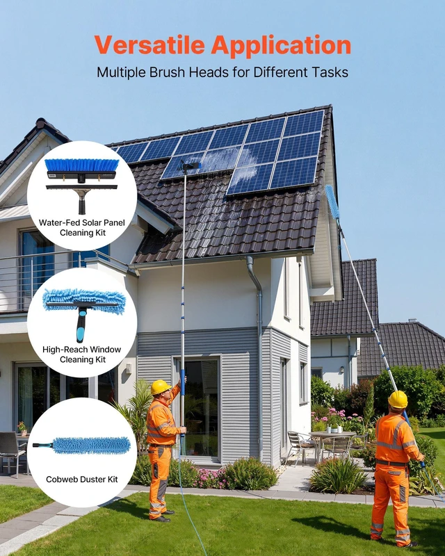 Alt view image 3 of 8 - VEVOR Solar Panel Cleaning Kit, 24 ft, Water Fed Pole Kit with Cleaning Brush, Soap Dispenser, Extendable Aluminum Telescopic Pole, 180° Rotatable Brush Head, for Roof Mounted Solar Panels, Windows