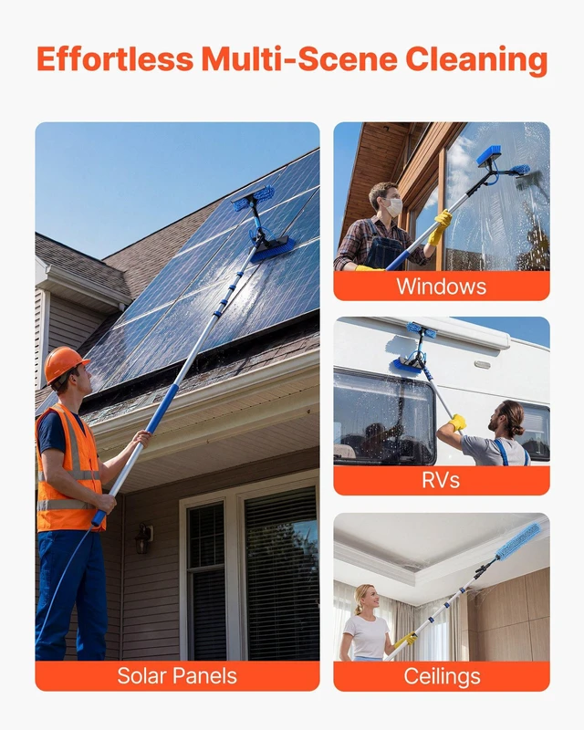 Alt view image 7 of 8 - VEVOR Solar Panel Cleaning Kit, 24 ft, Water Fed Pole Kit with Cleaning Brush, Soap Dispenser, Extendable Aluminum Telescopic Pole, 180° Rotatable Brush Head, for Roof Mounted Solar Panels, Windows